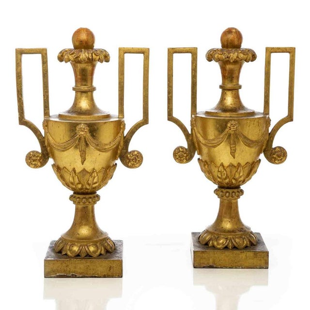 Ceramic Large Empire Vases with Gilt Handles, Set of 2 For Sale - Image 7 of 7