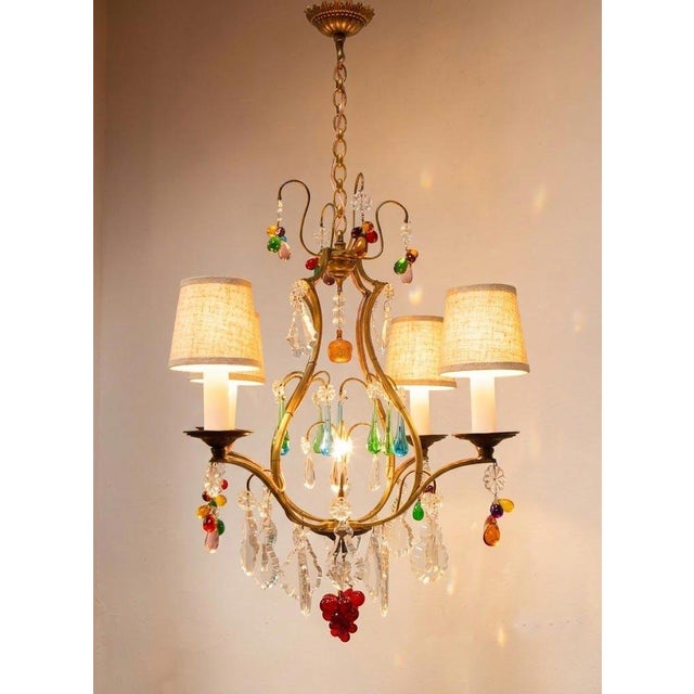 French Bronze Chandelier with Colored Crystals, 1950s For Sale - Image 11 of 12