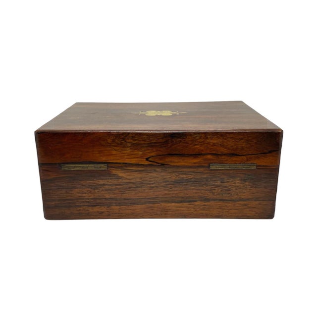 Antique Rosewood Travel Box With Brass Inlay, Complete With All Interior Items For Sale - Image 4 of 8