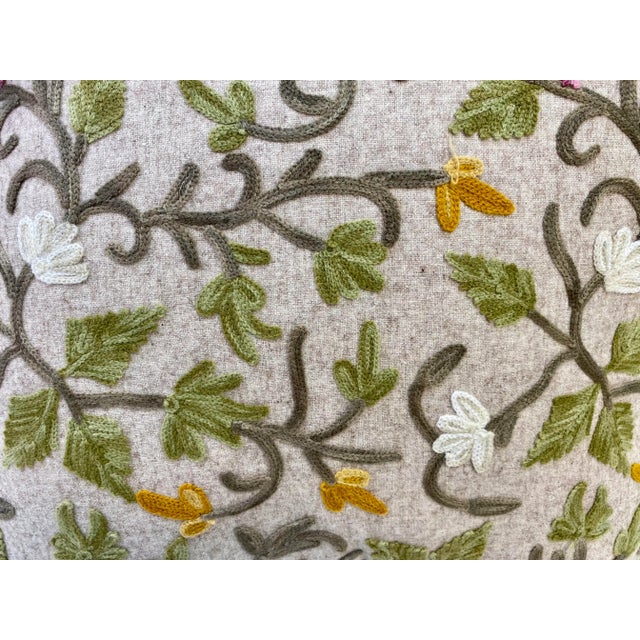 Square Pillow With Purple and White Embroidered Floral Pattern, Made in U K For Sale In Dallas - Image 6 of 10