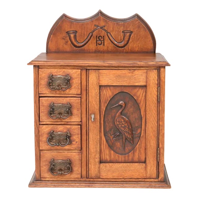 Arts & Crafts Wall Cabinet in Hand-Carved Oak, 1900s For Sale