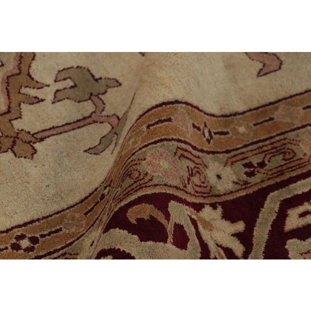 Antique Amritsar Rug in Beige-Brown Tones With Floral Medallion - Rug & Kilim For Sale - Image 9 of 10