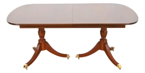 Kindel Furniture Georgian Flame Mahogany Double Pedestal Dining Table, Newly Refinished