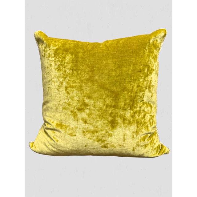 2020s Yellow Velvet & Embroidered Tape Throw Pillow Pair For Sale - Image 5 of 7