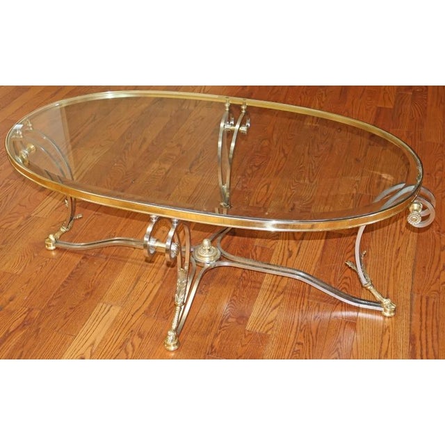 1980s Steel & Brass Glass Top Coffee Cocktail Table Attributed to Labarge For Sale In New York - Image 6 of 11