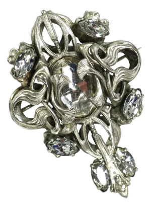 Vintage 1910s Art Nouveau Mirrored Crystal Brooch