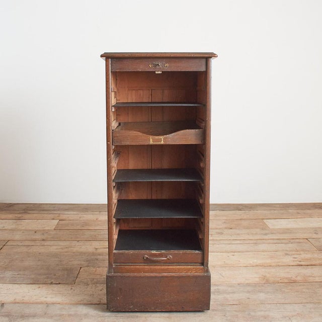 Antique French Single Oak Tambour Filing Cabinet, 1920s For Sale - Image 4 of 14