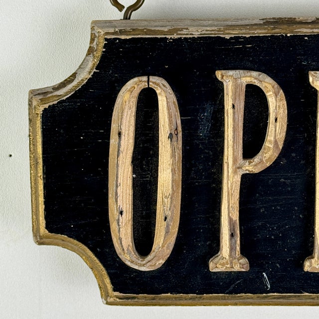 Small Vintage "Open" Double Sided Wood Sign With Scalloped Edges & Raised Letters For Sale - Image 4 of 9