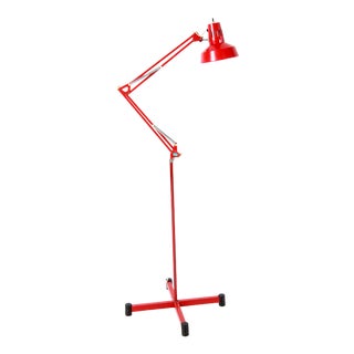 Vintage Mid Century Modern Red Articulated Drafting Floor Lamp For Sale