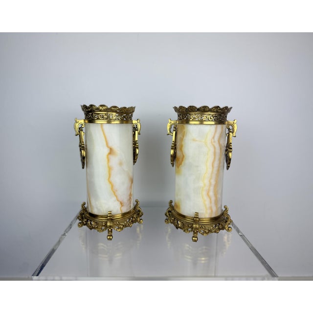 Antique French Onyx and Gilt Bronze Vases, 1800s, Set of 2 For Sale - Image 5 of 9