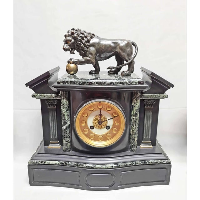 Architectural Clock Depicting Medici Lion & Cassolettes in Bronze, Set of 3 For Sale - Image 10 of 15