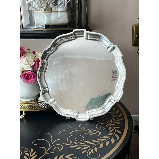 Silver Poole Sterling Silver Tray in the "Chippendale" Pattern 13 5/8 and 35.73 Ozt. // Midcentury .925 Silver Platter // Hollowware For Sale - Image 8 of 11