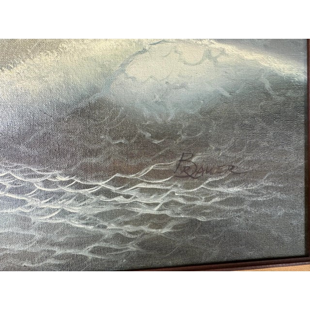 70's Vintage Brawer Ocean Seascape Oil Painting, Framed For Sale - Image 9 of 11