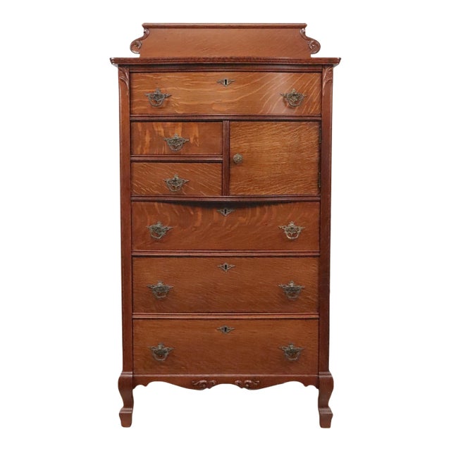 Antique Quarter Sawn Oak Highboy Dresser For Sale