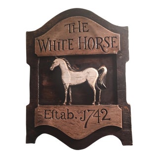 Vintage British White Horse Pub Sign For Sale