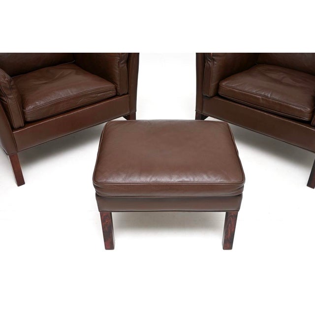 Vintage Danish Leather Armchairs and Ottoman attributed to Georg Thams for Grant Mobelfabrik, 1960s, Set of 3 For Sale - Image 10 of 11