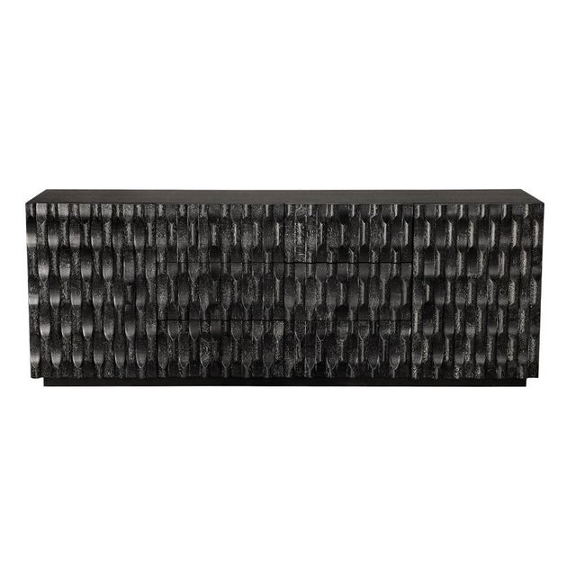 The Alameda Sideboard features a sculpted facade of vertically carved wood, forming a wave-like texture that plays with...