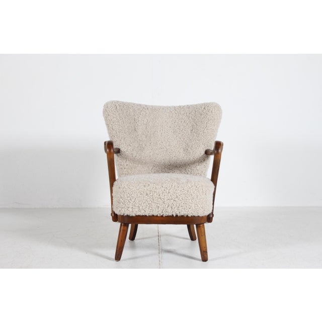 1940s Danish Art Deco Lounge Chair in Beech and Sheepskin in the style of Viggo Boesen for Fritz Hansen, 1940s For Sale - Image 5 of 18