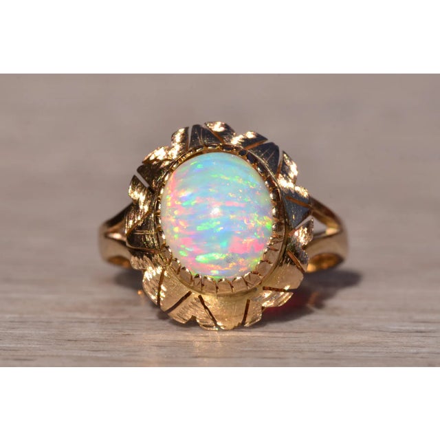 Gold The 111th Street: Mid Century Opal Ring in Yellow Gold For Sale - Image 8 of 10