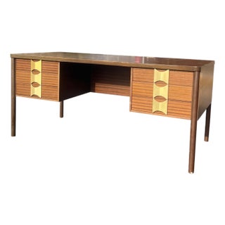 Vintage Modern Italian Designer Desk With Brass Pulls in Herman Miller Style For Sale