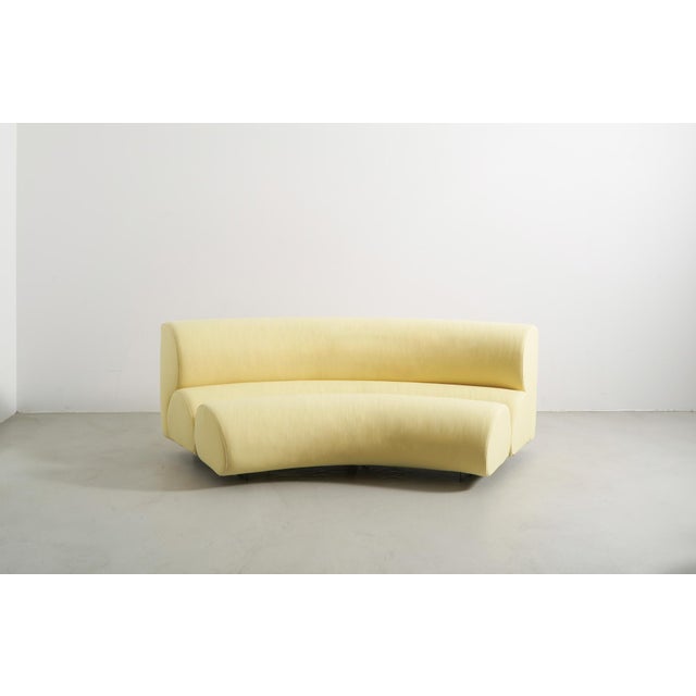 Contemporary Modern Celeste Curved Sofa in Yellow Wool Felt and Black Metal Base For Sale In New York - Image 6 of 10