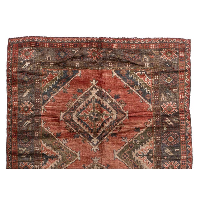 Vintage Circa 1940 Orange Turkish Oushak Kelleh Hand Knotted Wool Runner 5ft 6in X 12ft 2in For Sale - Image 18 of 18