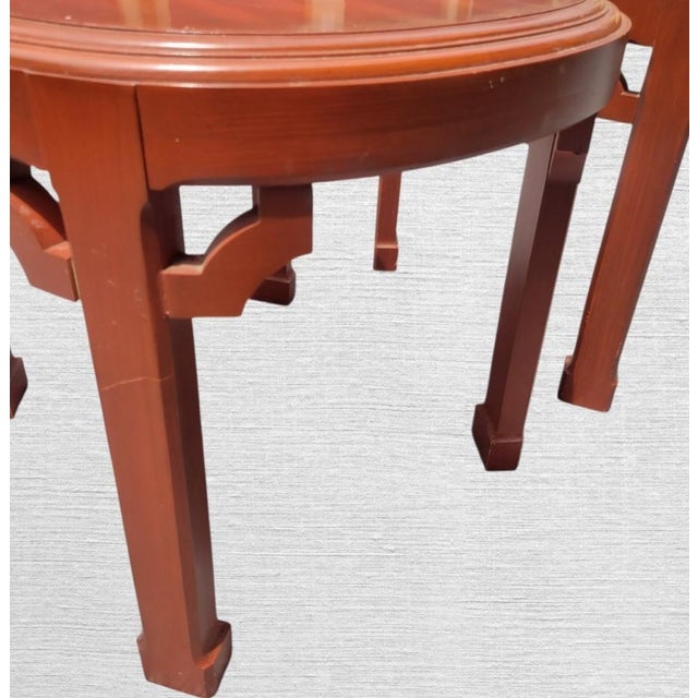 Wood Vintage Palm Beach Regency Red Carved Oval Wood Ming Leg Side Tables by Jasper- A Pair For Sale - Image 7 of 8