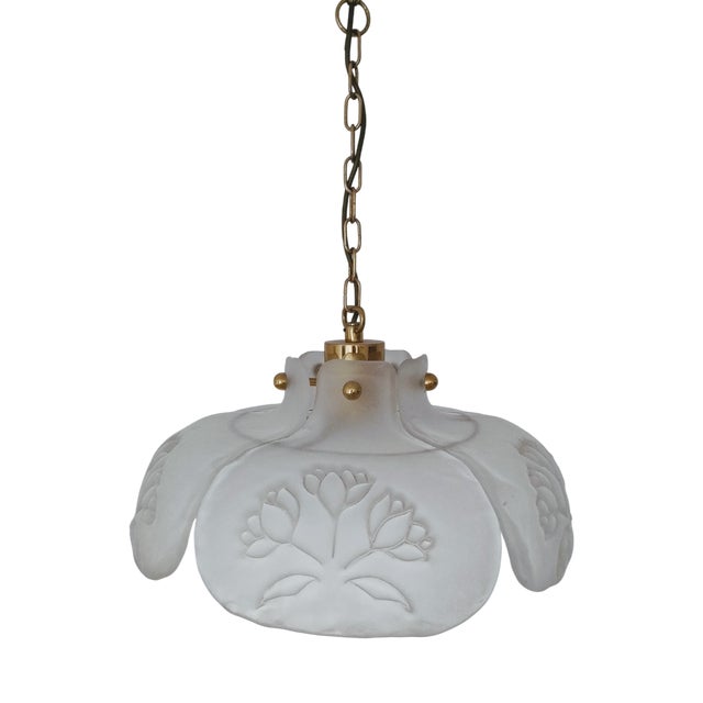 Mid-Century Modern Brass and Frosted Glass Pendant from Hillebrand Leuchten, Germany, 1970s For Sale