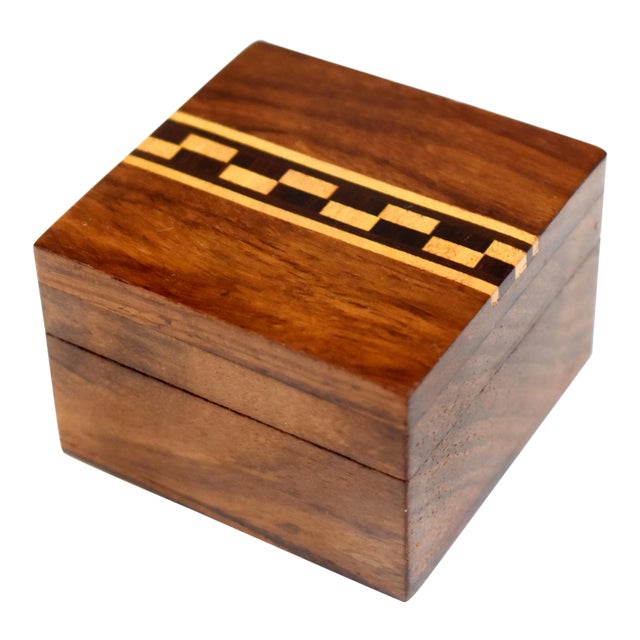 Mid 20th Century Vintage Handmade Geometric Design Inlaid Wooden Box For Sale