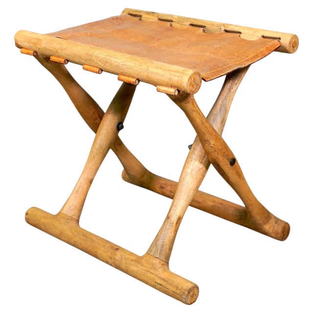 Wood Danish Modern Gold Hill Guldhøj Folding Stool in Oak and Cognac Leather by Poul Hundevad, 1960s For Sale - Image 7 of 9