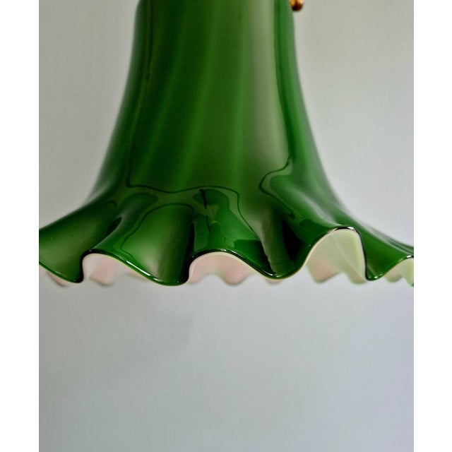 Metal Pendant Light in Scalloped Green Opaline Glass from Peill & Putzler, 1970s For Sale - Image 7 of 17