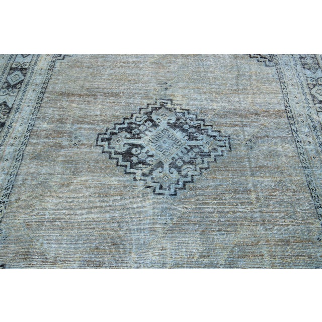 Blue Antique Mahal Distressed Wool Rug With Medallion Design in Blue For Sale - Image 8 of 9
