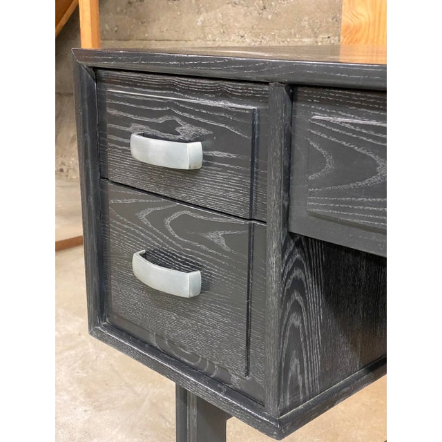1940s Mid-Century Executive Desk With Black Cerused Finish and Sculptural Legs For Sale - Image 5 of 12