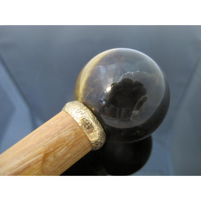 Metal Vintage TIGERs Eye Crystal Ball Knob Wood Walking Stick Cane For Sale - Image 7 of 9