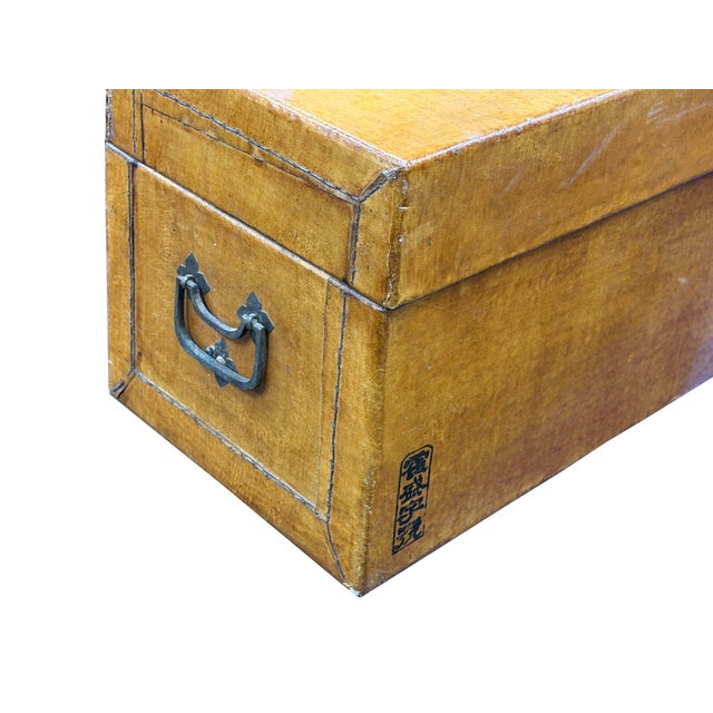 Vintage Scholar Mustard Yellow Leather Rectangular Wood Trunk Box For Sale - Image 11 of 11
