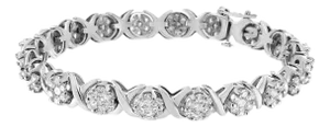 14K White Gold 6-1/3 Cttw Round Brilliant-Cut Diamond Round Cluster & X-Link 7" Tennis Bracelet