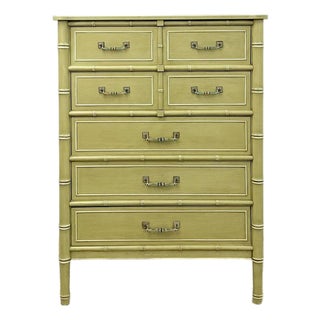Mid 20th Century Henry Link Bali Hai Tallboy Dresser Green Vintage 5 Drawer Hollywood Regency For Sale