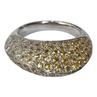 Set in 18k White Gold, Yellow Sapphire & Diamond Modern Dome Cocktail Ring, Size 6 For Sale