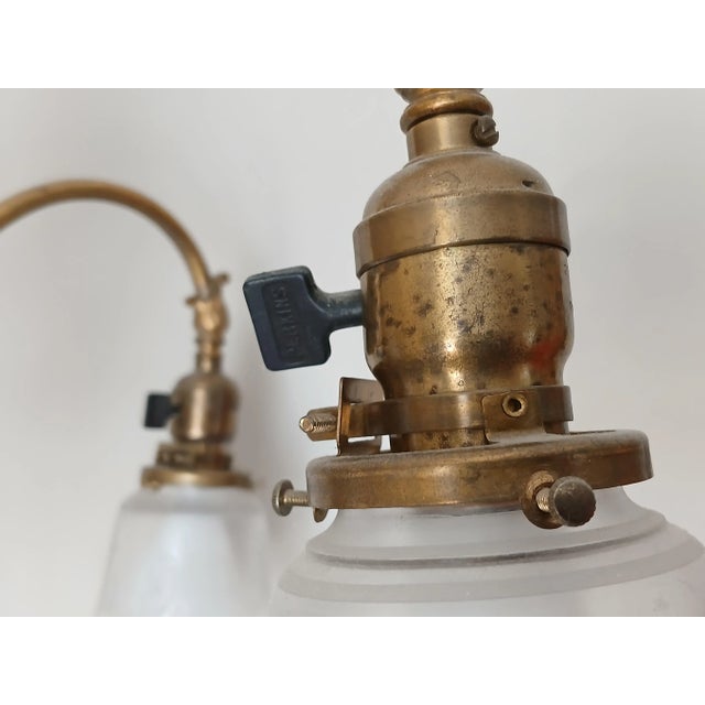 Antique Steuben Style Brass 5-Armed Chandelier For Sale - Image 16 of 16