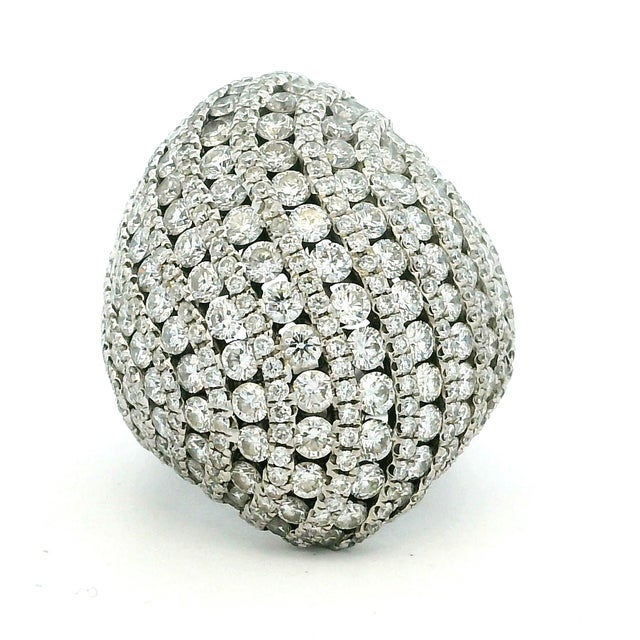 Contemporary 1990s Large Pavé Diamond Dome Cocktail Ring in 18k White Gold, Size 6.5 For Sale - Image 3 of 13