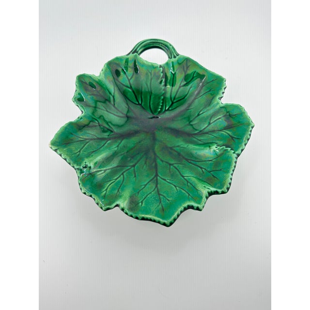 Antique footed leaf majolica dish produced by R&S pottery in Clairefonteine, France. This is a pre-owned item so please...