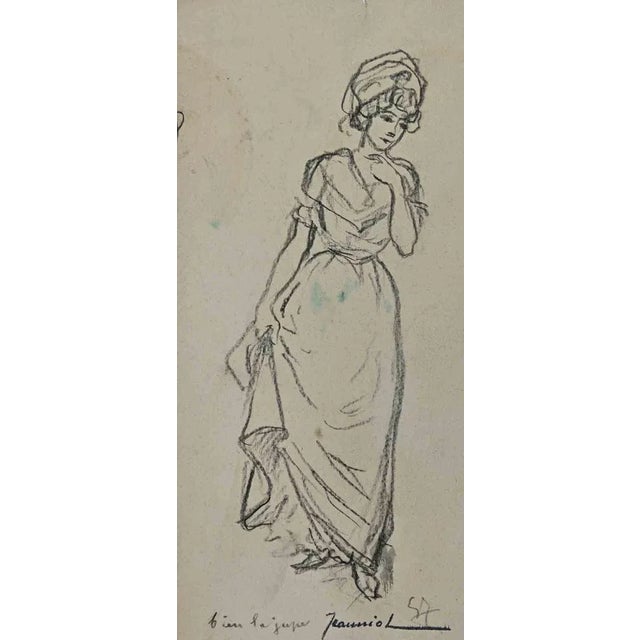 Woman is an original Drawing on paper realized by painter Pierre Georges Jeanniot (1848-1934). Drawing in carbon Pencil....