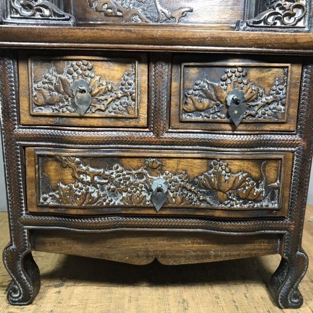 Vintage Chinese Huali Rosewood Altar Shrine Cabinet With Intricate Relief Carvings For Sale - Image 9 of 9