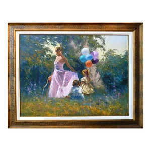 Robert Hagan "Afternoon Playtime" Hand Signed Figurative Impressionist Style Oil Painting on Canvas