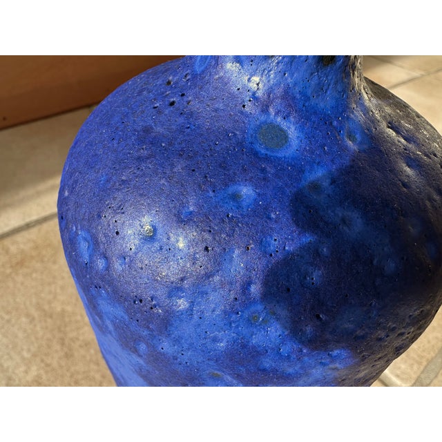 Studio Ceramic Art Vase with Blue Lava Glaze by Hartwig Heyne for Hey Keramik, West Germany, 1970s For Sale - Image 14 of 16