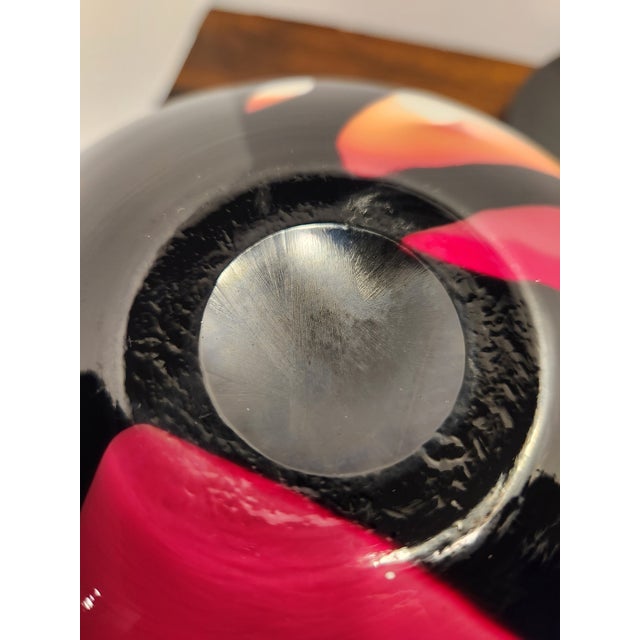 White Vintage 1970s Italian Opaline Cased Glass Vase Set - Red, Amber & Black Swirl For Sale - Image 8 of 12