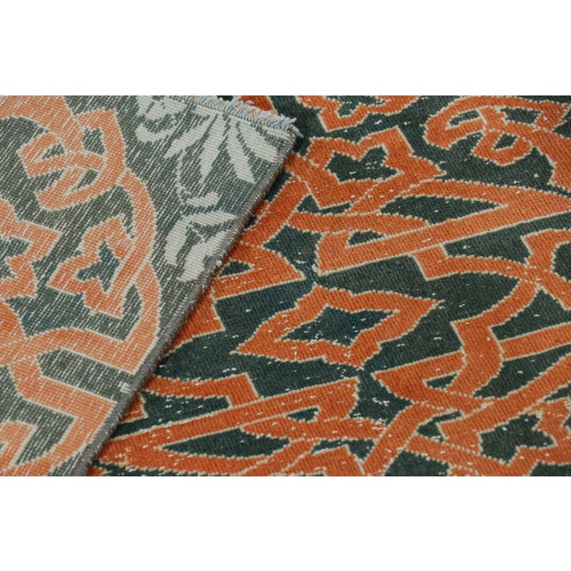 Teal Vintage Hereke Runner Rug in Teal With Orange Arabesque Medallions | Rug & Kilim For Sale - Image 8 of 8