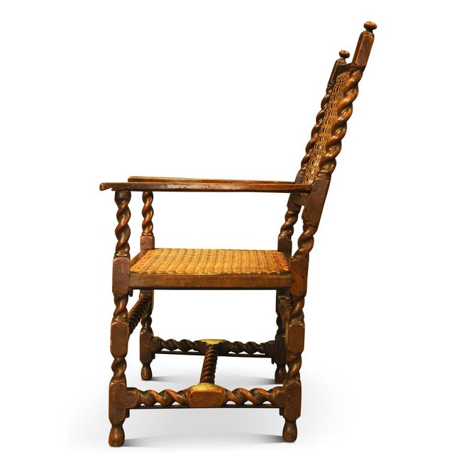 Victorian Walnut Barley Twist Library Armchair with Cane Seat & Rear For Sale - Image 3 of 8
