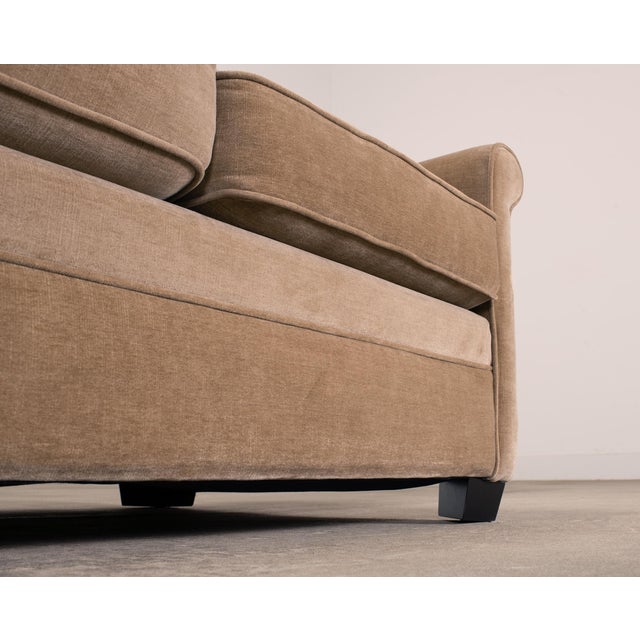 Three Seat Rolled-Arm Sofa and Ottoman in Camel Velvet Us Made For Sale - Image 12 of 18