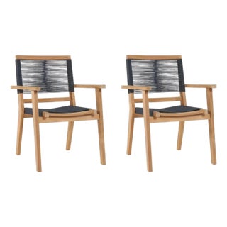 Hi Teak Oslo Teak Outdoor Stacking Armchair 2pc For Sale